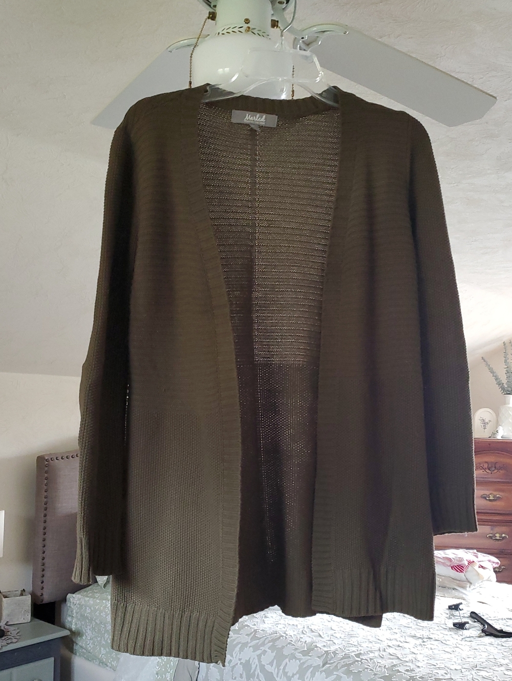 Marled Renuited Clothing Olive Open-Front Knit Cardigan